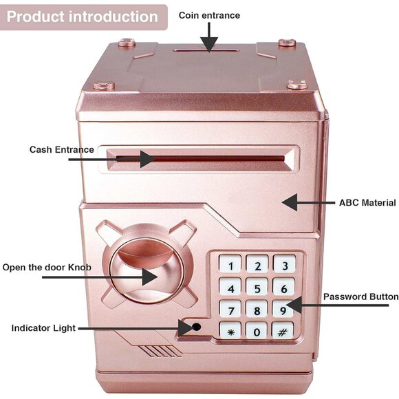 Electronic Piggy Bank Code Lock for Kids Baby Toy, Mini ATM Safe Coin Cash Banks - Picture 3 of 5